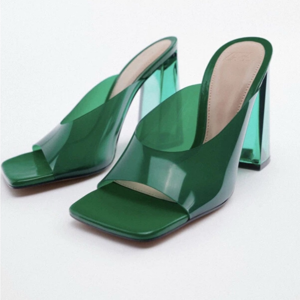 NWOT Zara Vinyl & Methacrylate Open Toed Heels